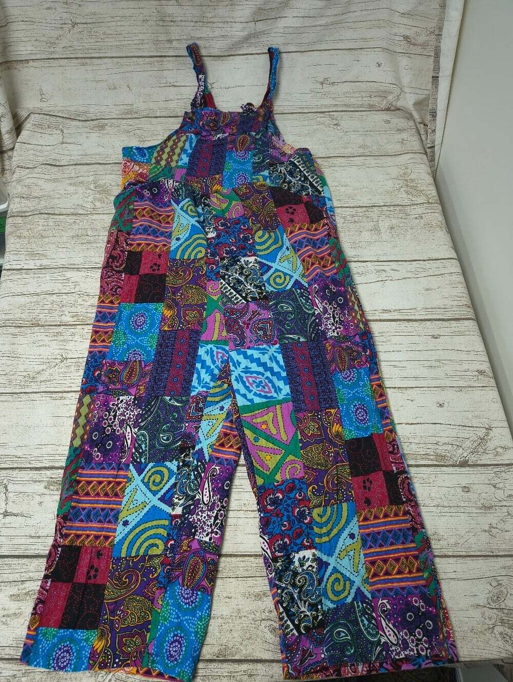 Colorful Patchwork Boho Jumpsuit Overalls Size Small